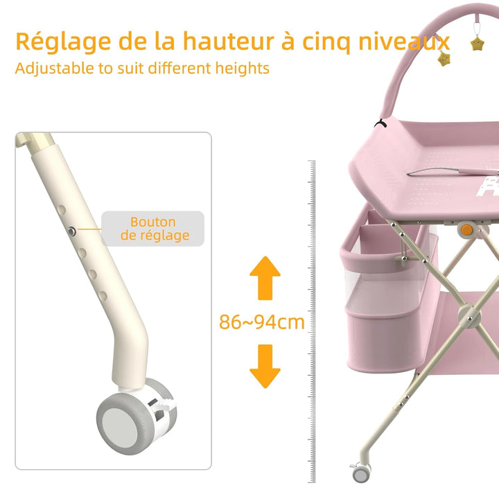 OHMG Wickeltisch für Babys,tragbarer klappbarer Wickeltisch mit Rollen,Mobile wickeltisch klappbar,w