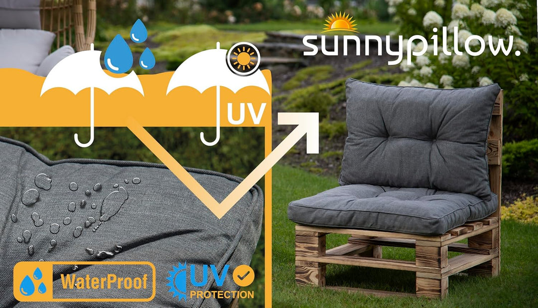 sunnypillow Polster für Gartenmöbel - 2er Set : Sitzkissen 50 x 50 cm + Rückenlehne 50 x 40 cm - Gar