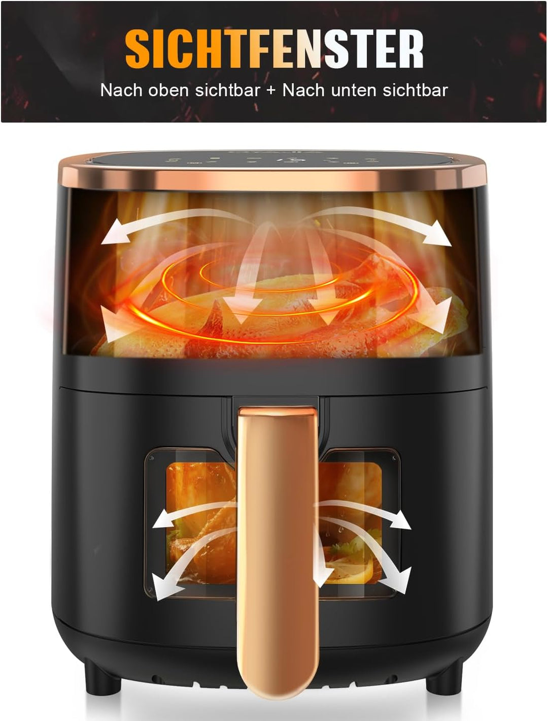 Heissluftfritteuse 6L Airfryer mit 8 Programme, Rapid Air Heisslufttechnologie, Touchscreen, Sichtfe