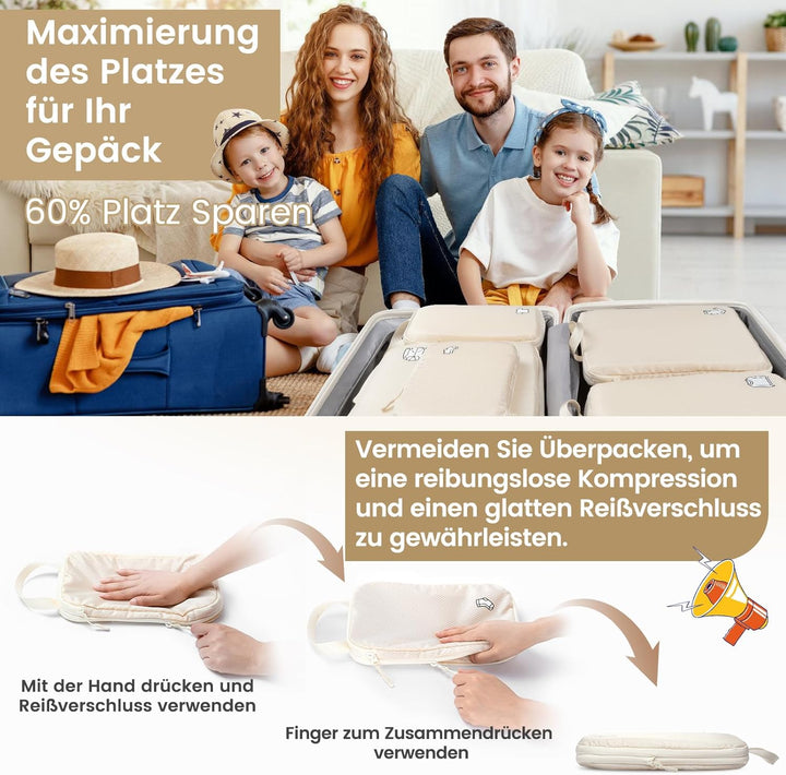 Packing Cubes Compression 8 Stück Koffer Organizer,Wasserdicht PackwüRfel Packtaschen Kompression, T