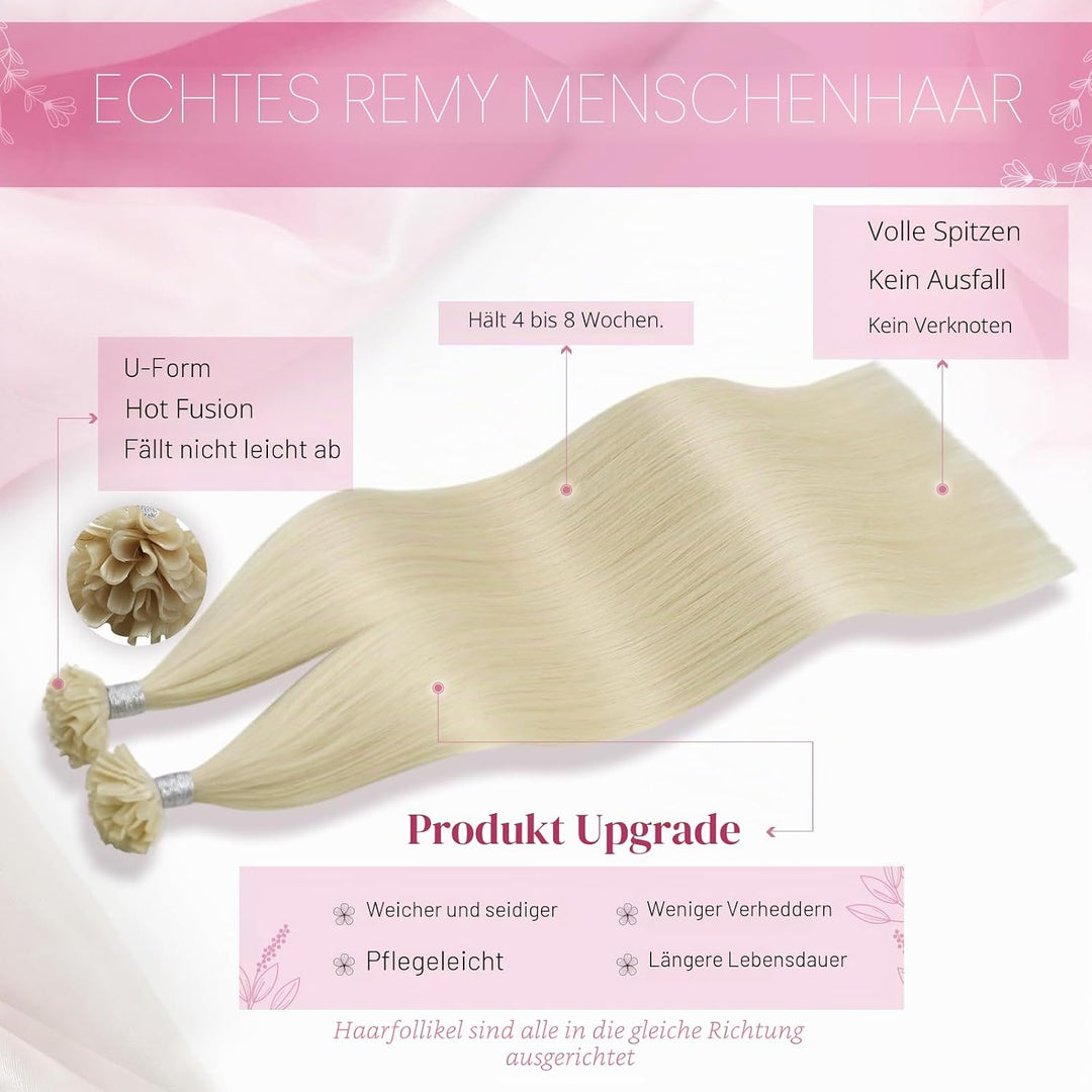 Moresoo Extensions Echthaar Bondings Blond 1g Remy Keratin Echthaar Bondings Extensions U Tip Platin