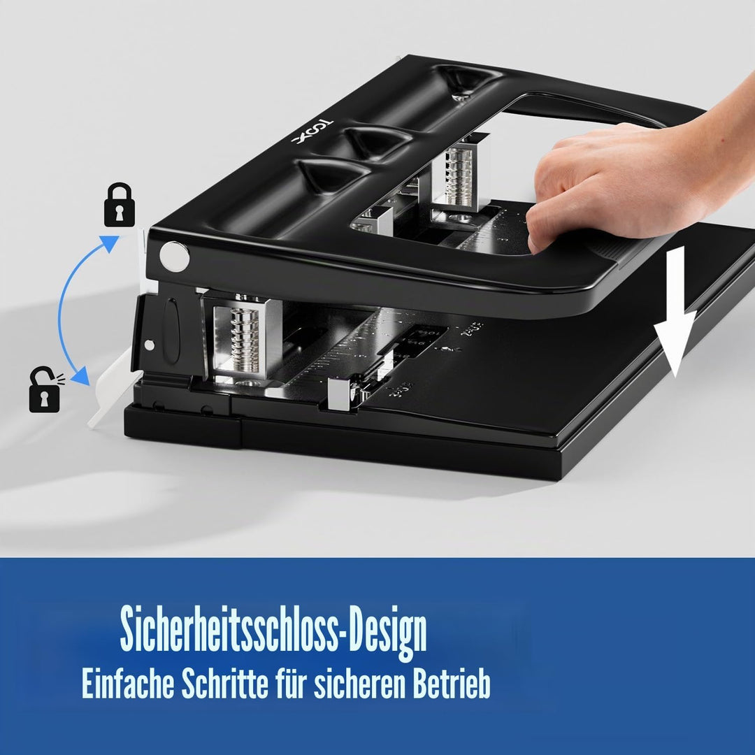 XOOL 3-fach Büro Locher für 40 Blatt, verstellbarer Locher aus Metall, Ergonomisches Design Büroloch
