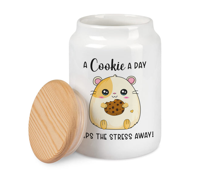 Keksdose Hamster A Cookie A Day Keeps The Stress Away Cookie Dose mit Holzdeckel für Plätzchen