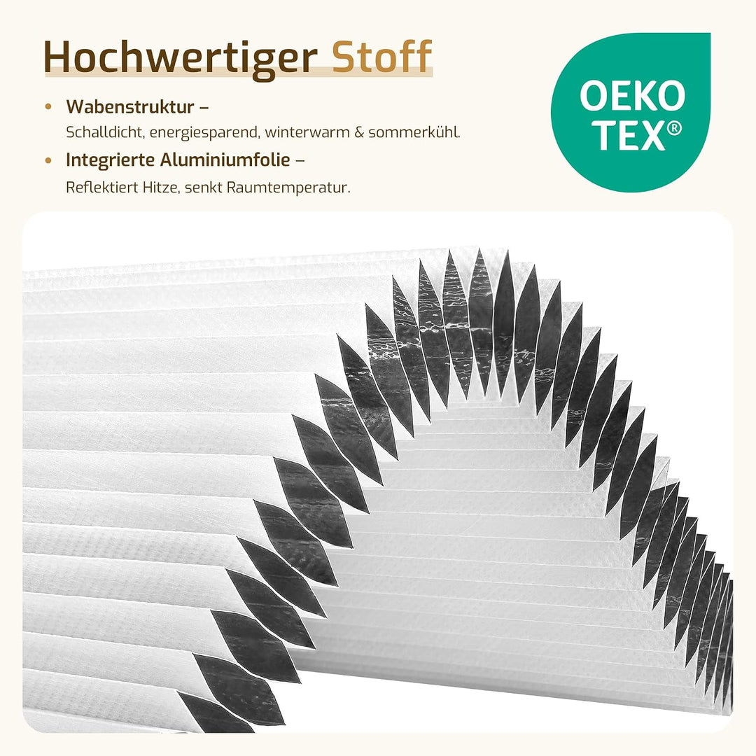 Verdunklungsplissee Wabenplissee ohne Bohren Weiss-Weiss 40x80cm(BxH) Thermo Plissee ohne Bohren ver