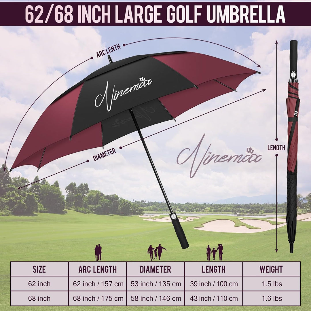 NINEMAX Golf Regenschirm Gross Sturmfest XL/XXL, Grosser Regenschirm Sturmfest Stabil, Golfschirm Gr