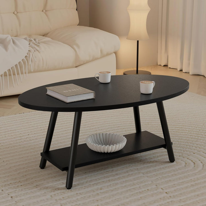 Hawthyhome Runde Beistelltisch 2-Tier Couchtisch Tisch mit Stauraum Moderner Massivholztisch Metallr