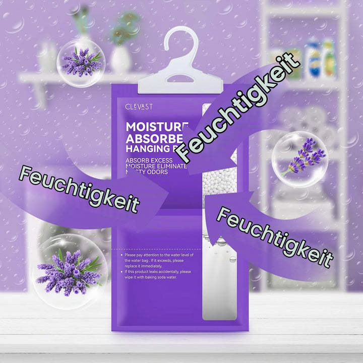 CLEVAST Luftentfeuchter 10er Pack mit Lavendelduft, hängender Feuchtigkeitsabsorber gegen Schimmel,