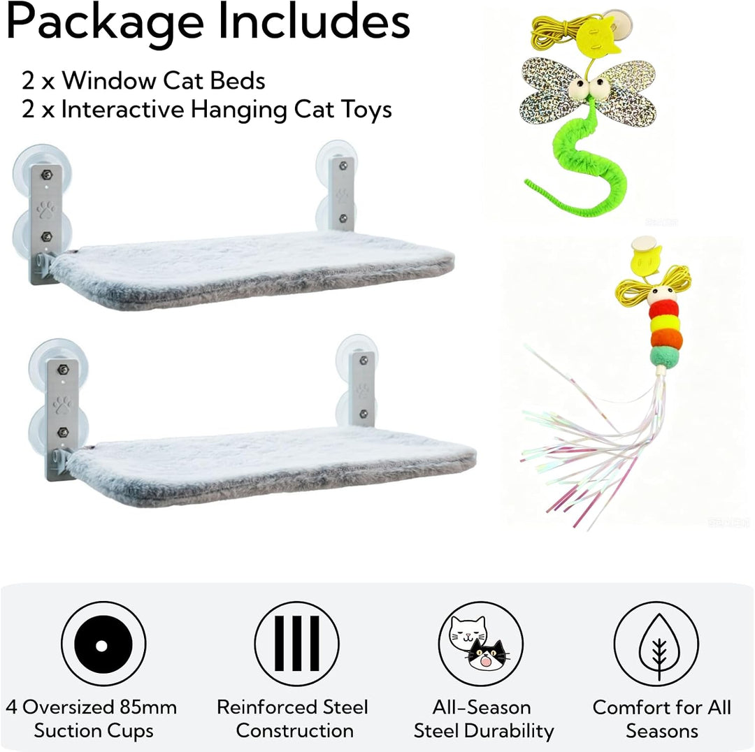 2er Set Cat Window Perch Faltbare Katzenhängematte für Fenster, 30kg Belastbarkeit, Metallrahmen &amp; g
