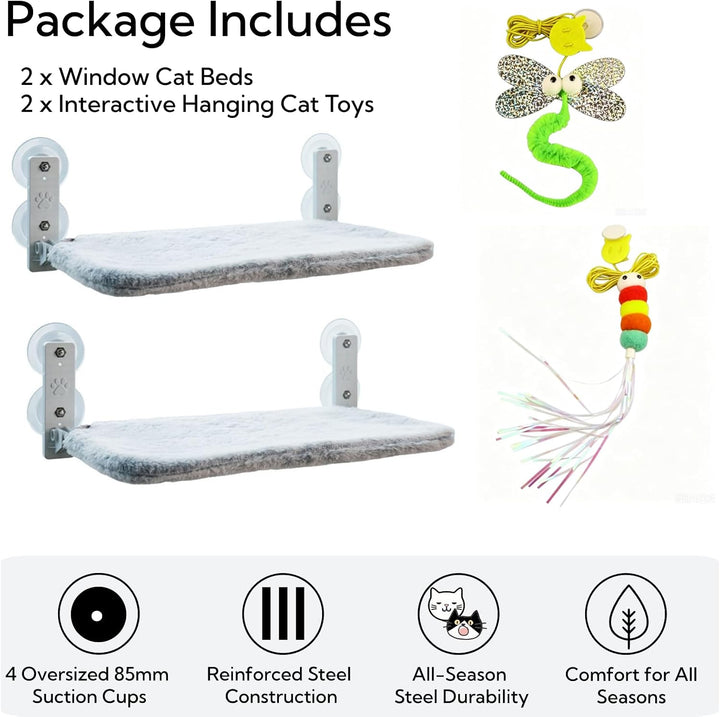 2er Set Cat Window Perch Faltbare Katzenhängematte für Fenster, 30kg Belastbarkeit, Metallrahmen &amp; g