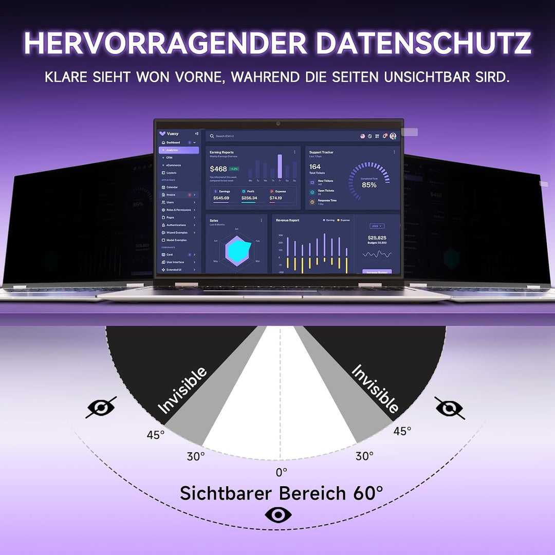 Blickschutzfolie für Laptop 14 Zoll 16:9, Anti Glare &amp; Blaulichtfilternd, Mit Randseitigen Klebestre