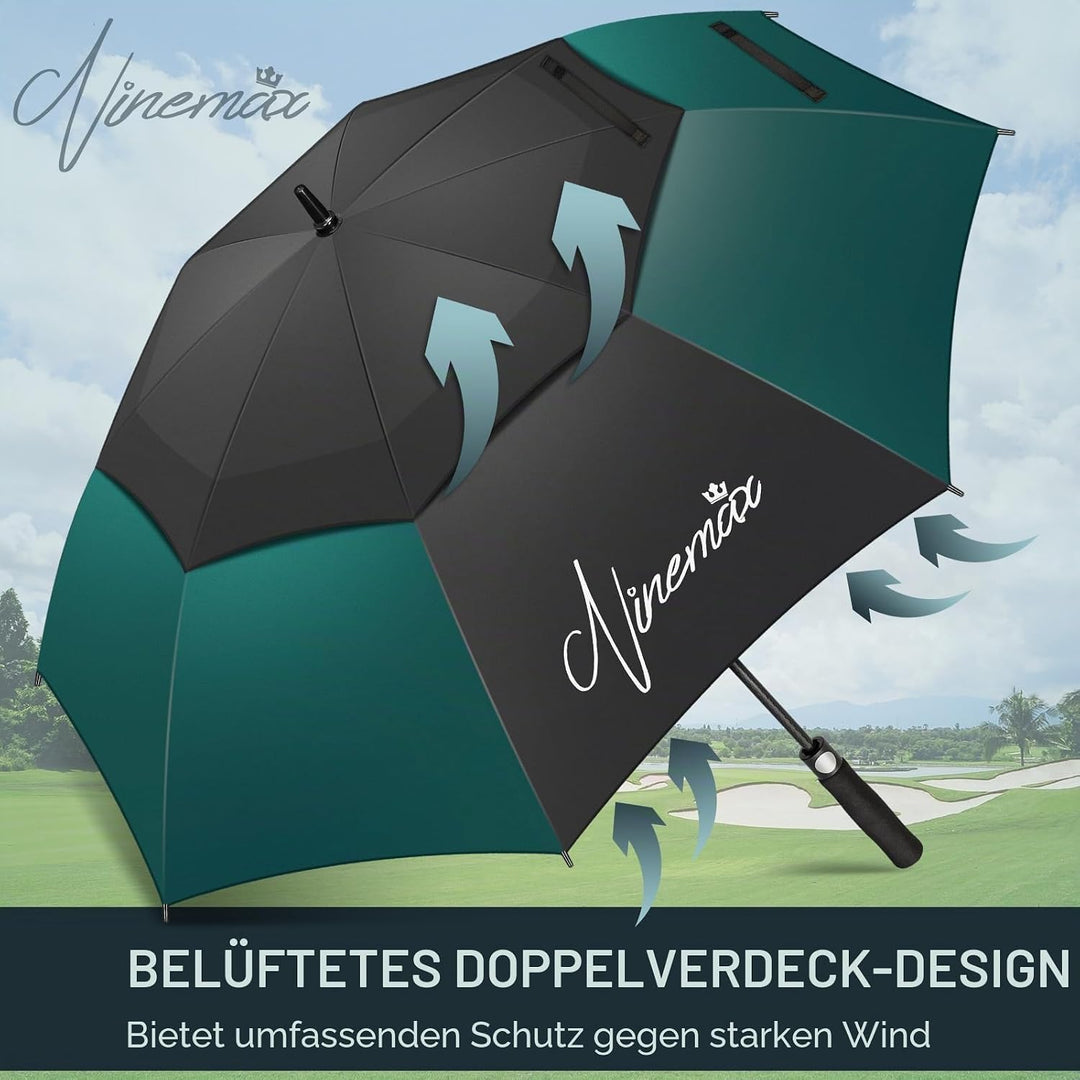 NINEMAX Golf Regenschirm Gross Sturmfest XL/XXL, Grosser Regenschirm Sturmfest Stabil, Golfschirm Gr