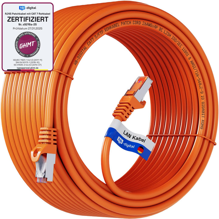 HB-DIGITAL 10m LAN Kabel RJ45 Patchkabel mit CAT 7 Rohkabel S/FTP - GHMT zertifiziert - 10 Gigabit E