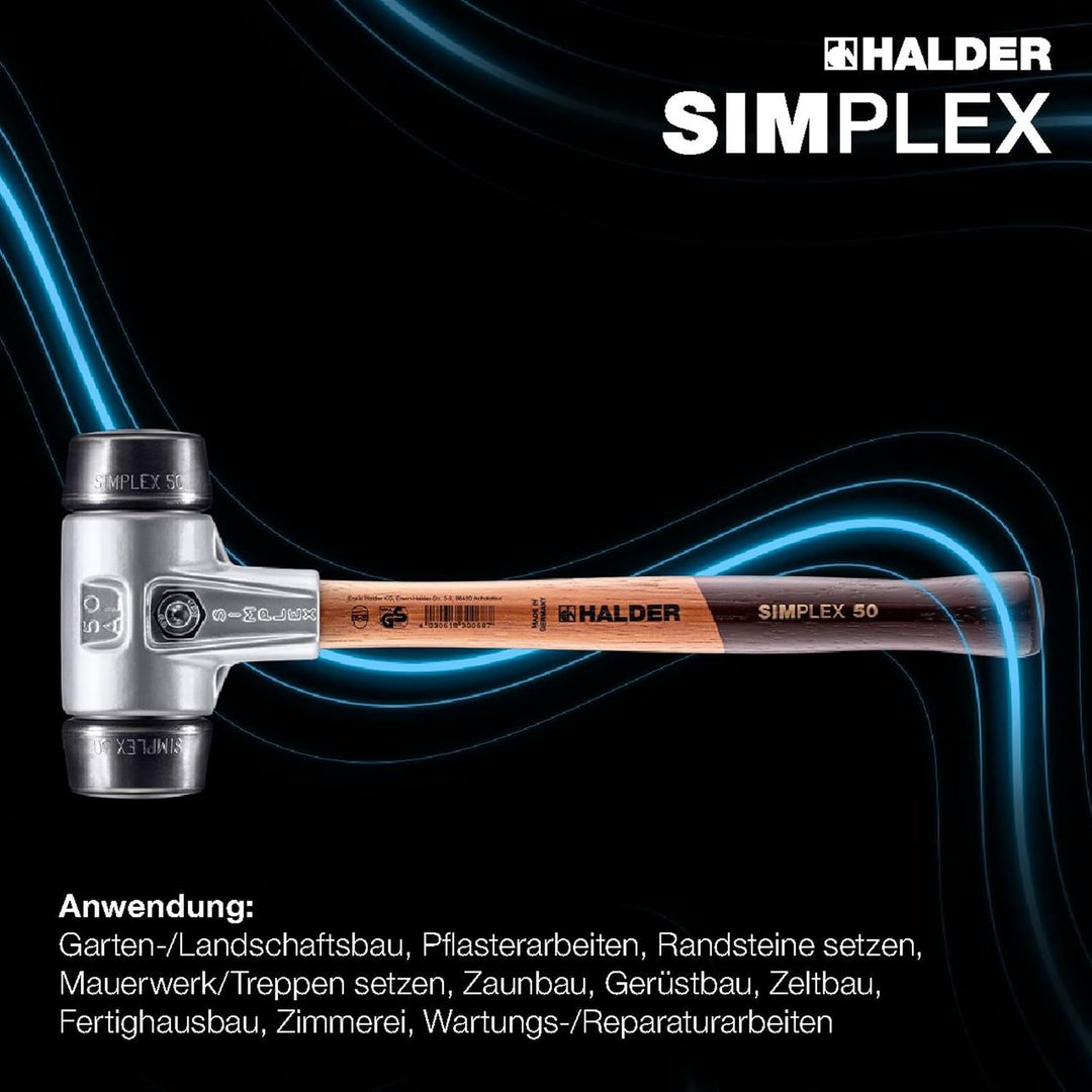 SIMPLEX-Schonhammer, Gummikomposition; mit Aluminiumgehäuse und hochwertigem Holzstiel | D=50 mm | 3