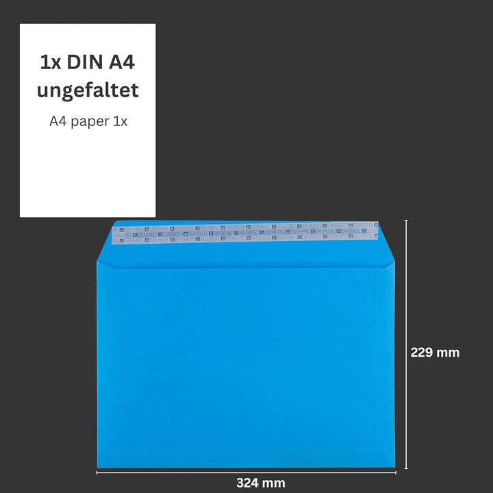50 Stück, Farbige Briefumschläge, DIN C4, Haftklebung mit Abziehstreifen, Gerade Klappe, 130 g/qm Co