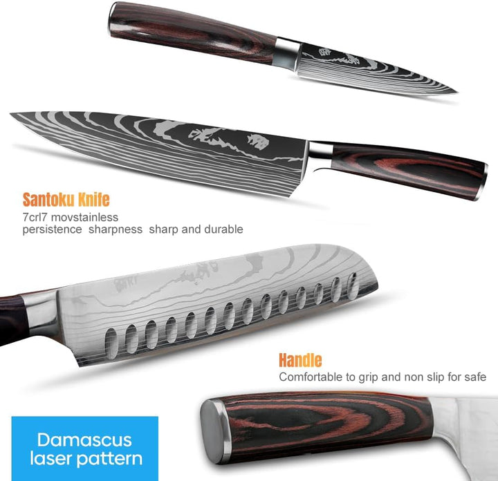 KEPEAK 3-tlg Küchenmesser Set: Küchen Messerset -Scharf Küche Messer Set - Kitchen Knife Set mit Koc