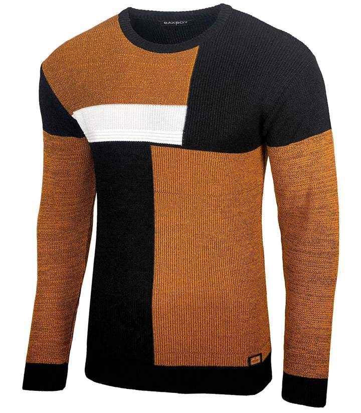 Baxboy Herren Pullover Slim Fit Rundhals Strick-Pullover Rundkragen Moderner Männer schwarzer Pulli