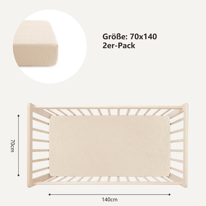 Bearmoss 2er Set Kinder Spannbettlaken,Musselin-Bettlaken 100% Baumwolle Baby-Bettlaken 60x120cm/140