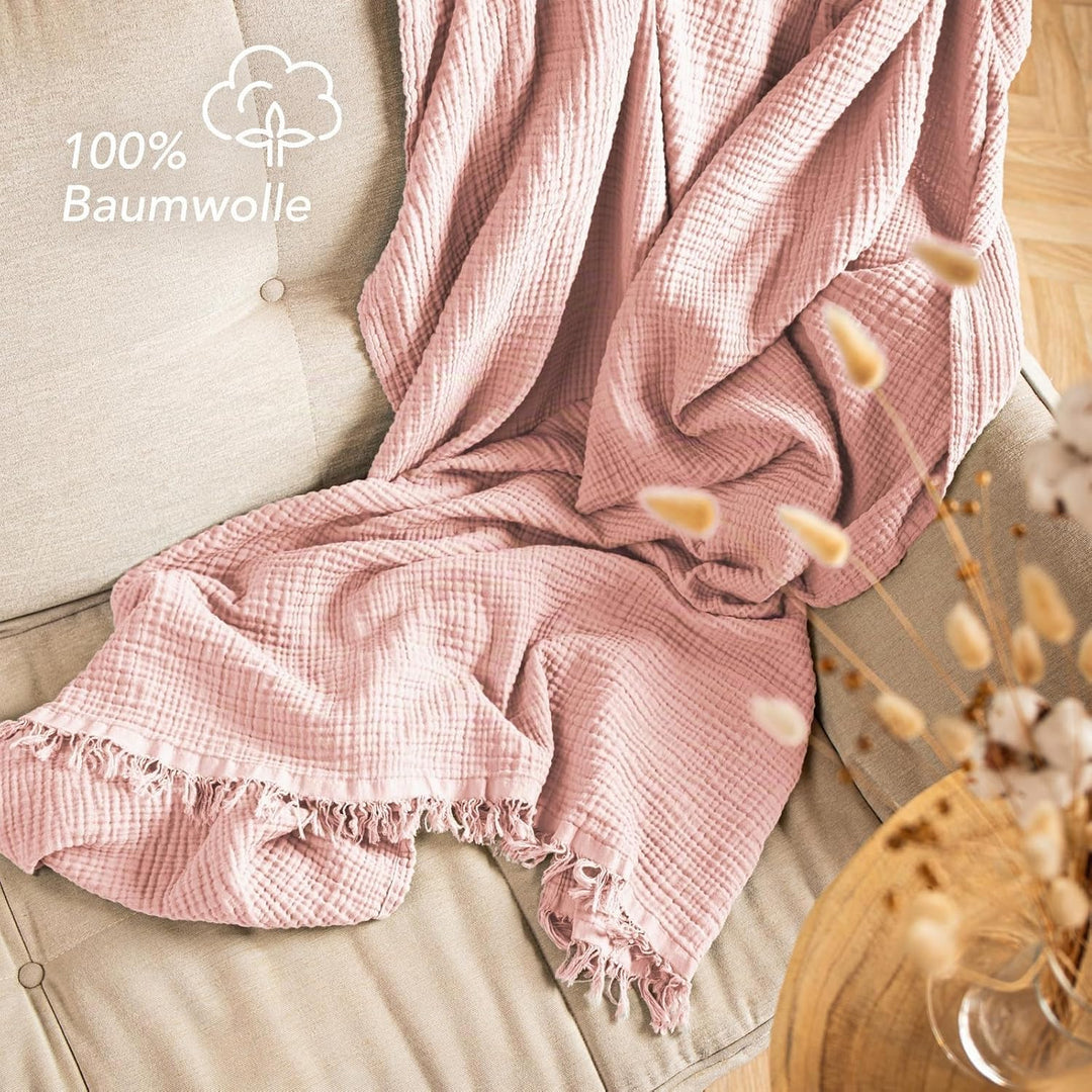Pure Label 2er Set Musselin Decke 150x200 Rosa aus Baumwolle Rosa 2er Set 150x200 cm, Rosa 2er Set 1