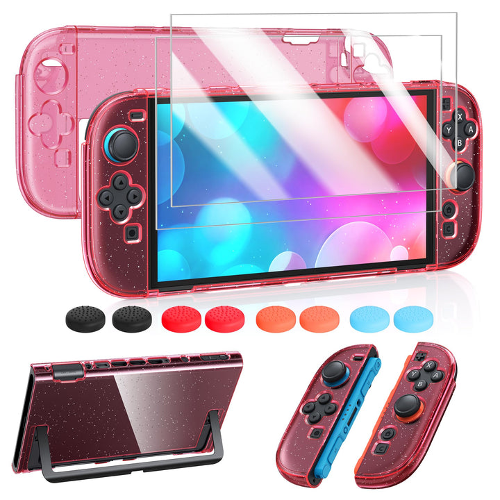 Switch 2 Schutzhülle mit Displayschutz &amp; Kappen, Glitzer Rosa, Glitzer Rosa