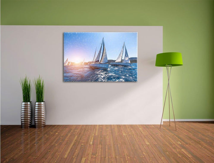 Pixxprint Luxusyachten bei Segelregatta als Leinwandbild/Grösse: 100x70 / Wandbild/Kunstdruck/fertig