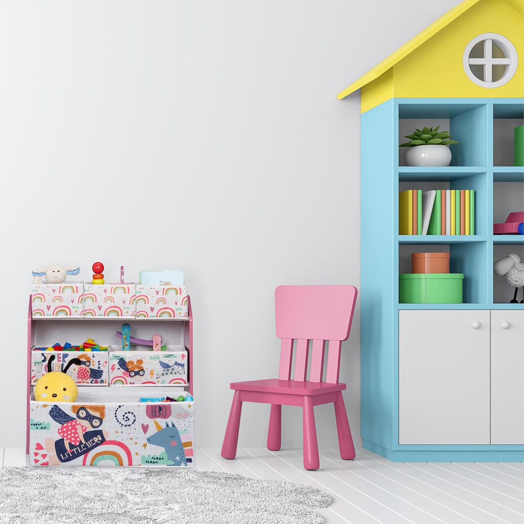 Relaxdays Kinderregal mit 6 Aufbewahrungsboxen, HxBxT: 66 x 63 x 30 cm, Mädchen, Spielzeugregal fürs