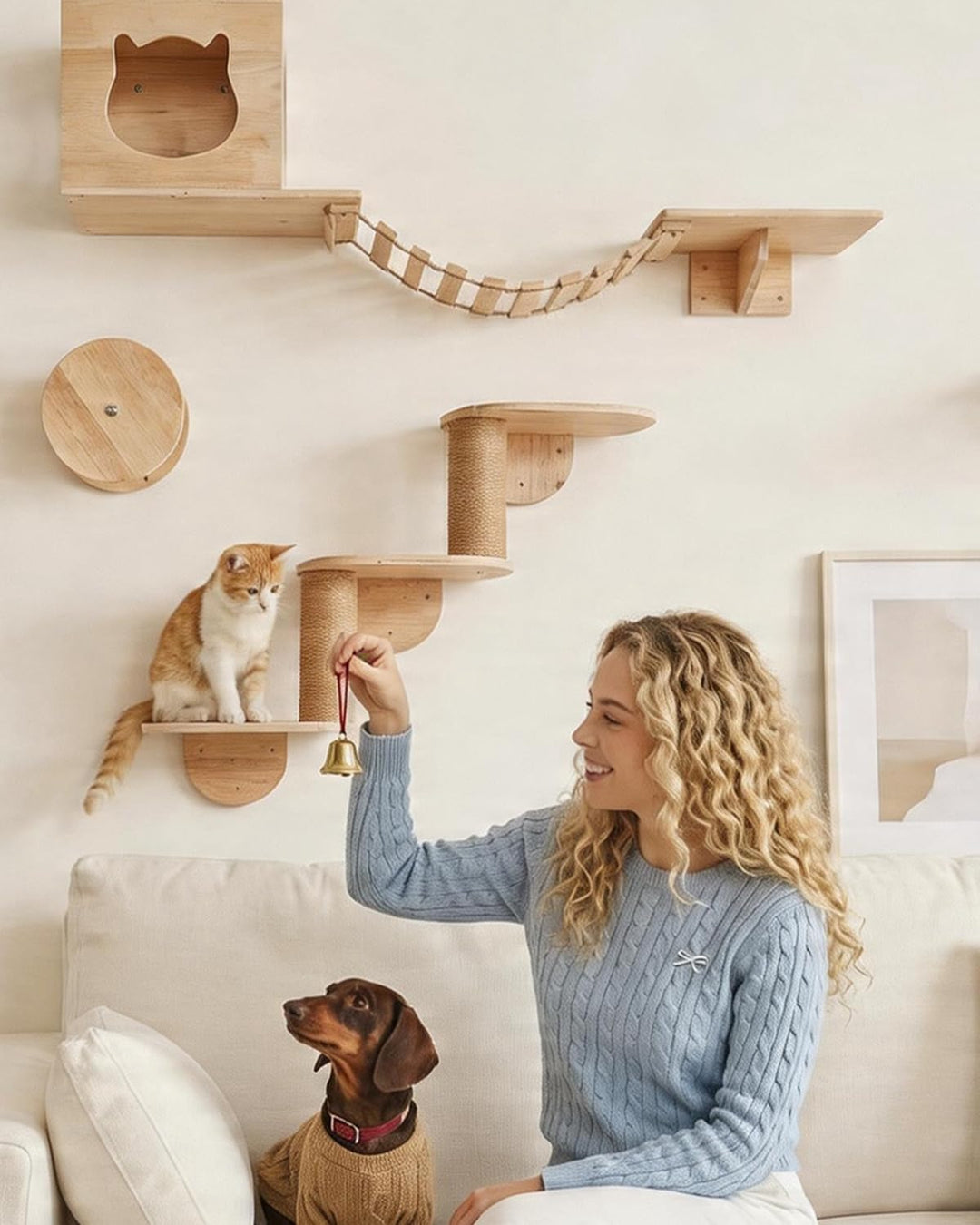 Kletterwand Katzen, 5-teilig Katzen Kletterwand mit Katzenhäusern bis 15 kg 5PCS, 5PCS