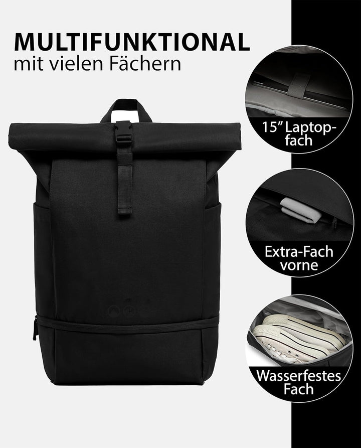 SONS OF ALOHA Roll-Top Rucksack Damen &amp; Herren - NALU gross - Rolltop mit Laptopfach 16" und Schuhfa