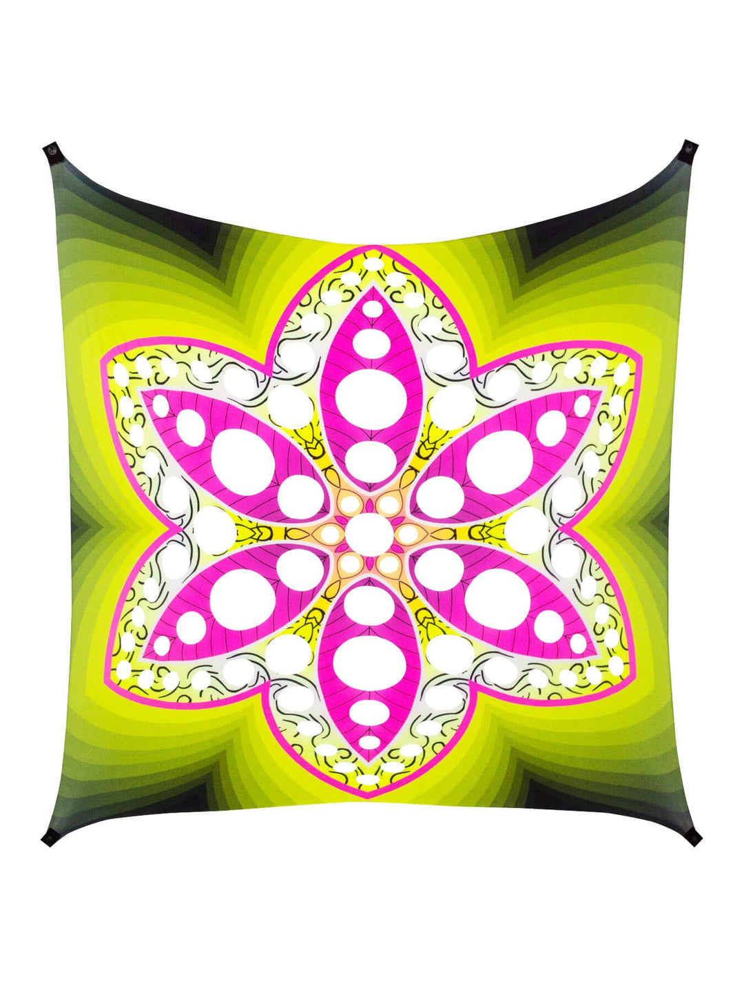 PSYWORK Schwarzlicht Segel Spandex | Goa Psychedelic Flower Pink | 3 x 3m | UV-aktiv | leuchtend | W