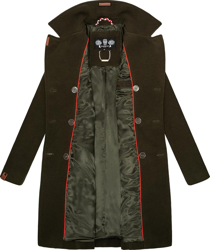 MARIKOO Damen Wollmantel Langer Trenchcoat mit Reversekragen Nanakoo XS-XXL M Dark Green, M Dark Gre