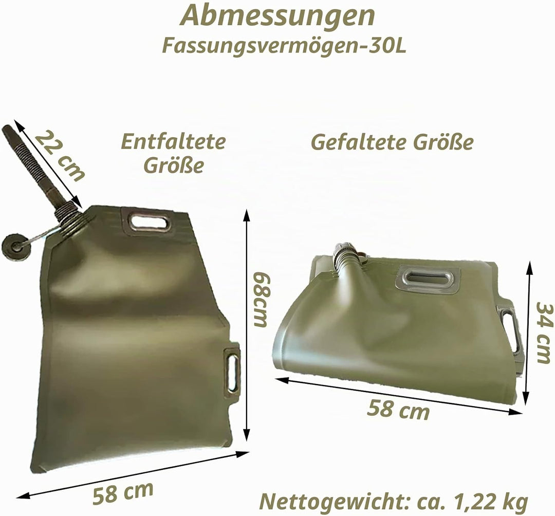 Superleicht Benzinkanister 30L Faltbar mit eingebautem Ausgiesser Geprüft, 30 Liter Kanister Benzin