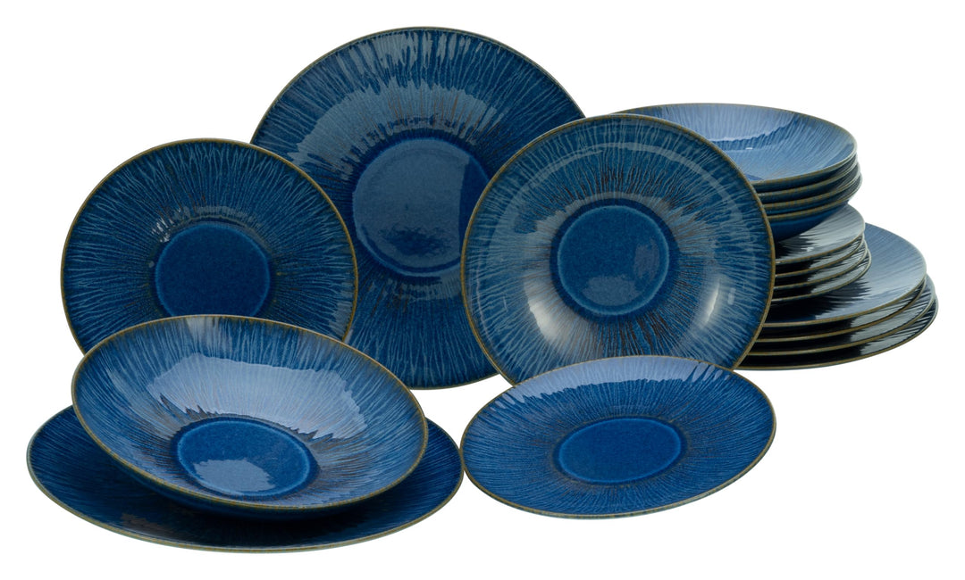 CreaTable, 10591, Serie Sea Breeze Blue, Geschirrset, Teller Set 18 teilig Teller Set Blau, Teller S