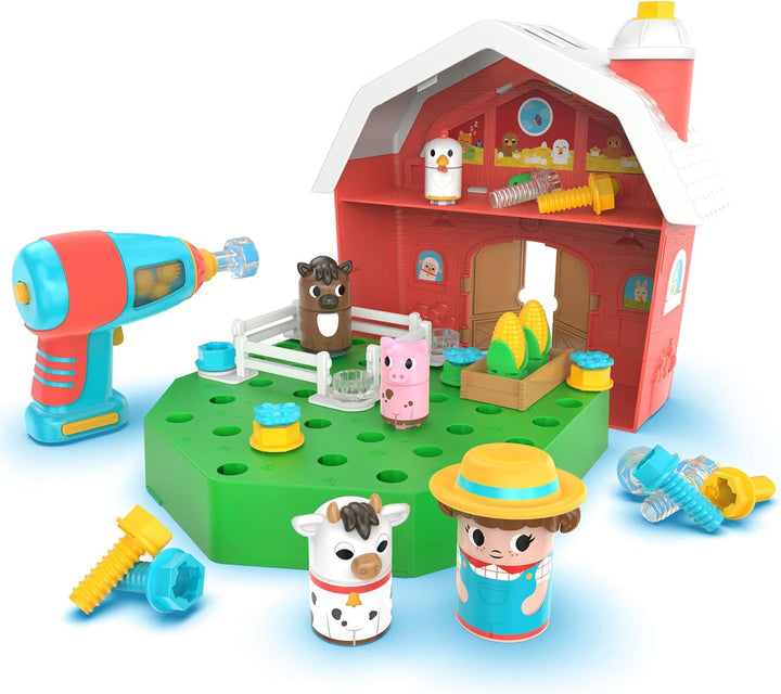 Learning Resources Design &amp; Drill Schrauberkumpel Scheune, Bauernhof-Spielzeugset mit Landwirt, MINT