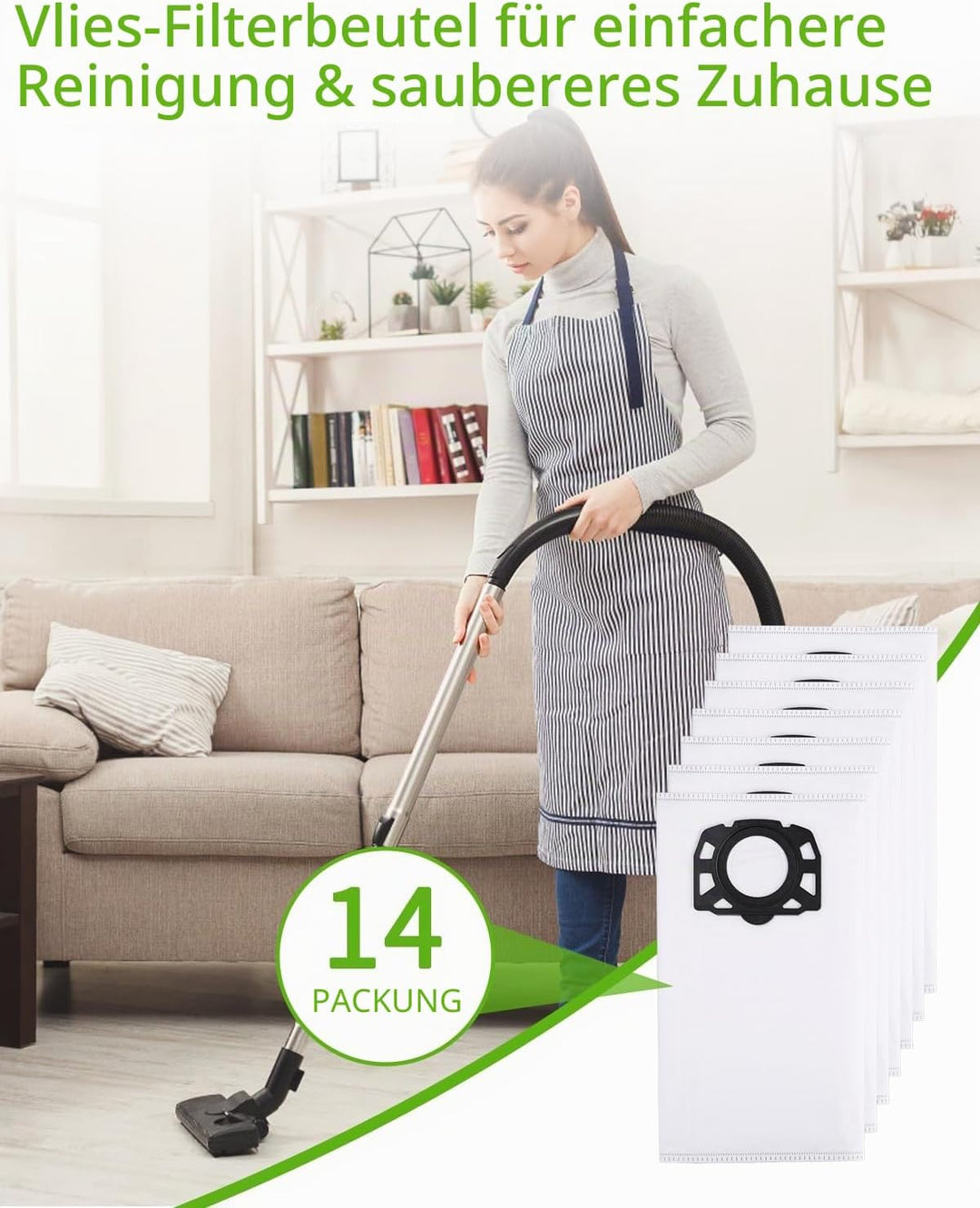 14 Stück KFI 357 Staubsaugerbeutel für Kärcher WD2 WD3 KWD1 KWD2 KWD3 WD3.200 - WD3.800 M/SE4001/SE4