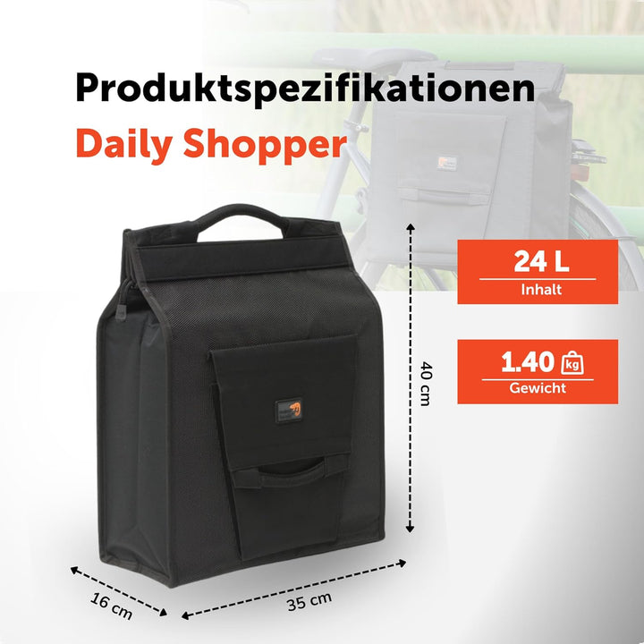 New Looxs Daily Shopper Basic Gepäckträgertasche/Einkaufstasche, Black, 35 x 40 x 16 cm Schwarz 35 x
