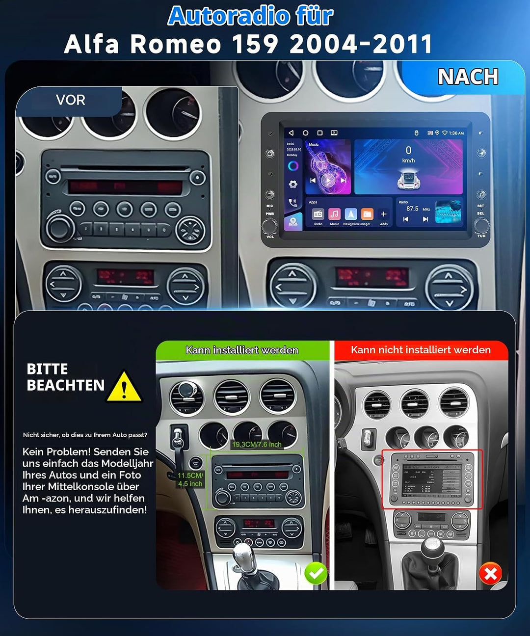 VECHTEL 4G+64G Autoradio Android 15 für Alfa Romeo 159 2004-2011, 7 Zoll HD Touchscreen Auto Radio m
