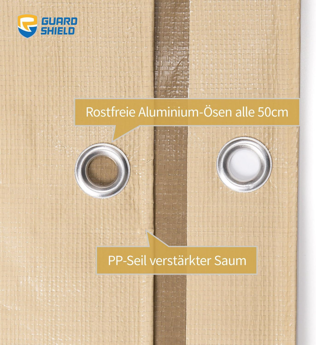 GUARD SHIELD Abdeckplane mit Ösen Wasserdicht 3m x 3m Beige/Khaki Plane Gewebeplane 160g/㎡ Schutzpla