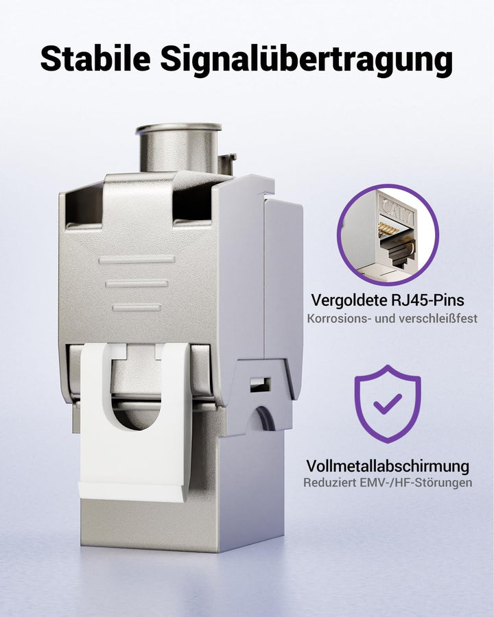 VCELINK 8x CAT7 Keystone RJ45 Modul Buchse, für LAN Kabel 10 Gbit/s bis 600 MHz AWG 22-24 &amp; PoE, Wer