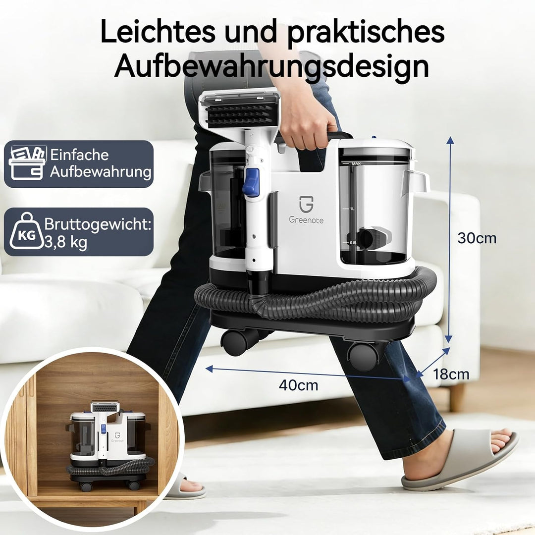 Greenote Teppichreiniger 600W kraftvolle Saugleistung, 4 lenkbare Räder für einfache Manövrierbarkei