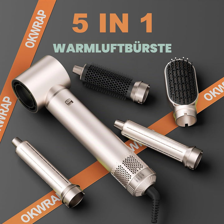 OKWRAP Haarstyler Hair Styler Set Hairstyler 5 in 1 Airstyler Air Curlers Föhn 5 in 1 Mit Rundbürste