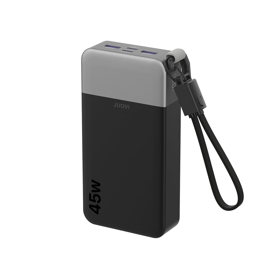JUOVI Power Bank, Powerbank 20000mAh 45W Schnellladen Externe Handyakkus Schwarz 45W with Cable, Sch