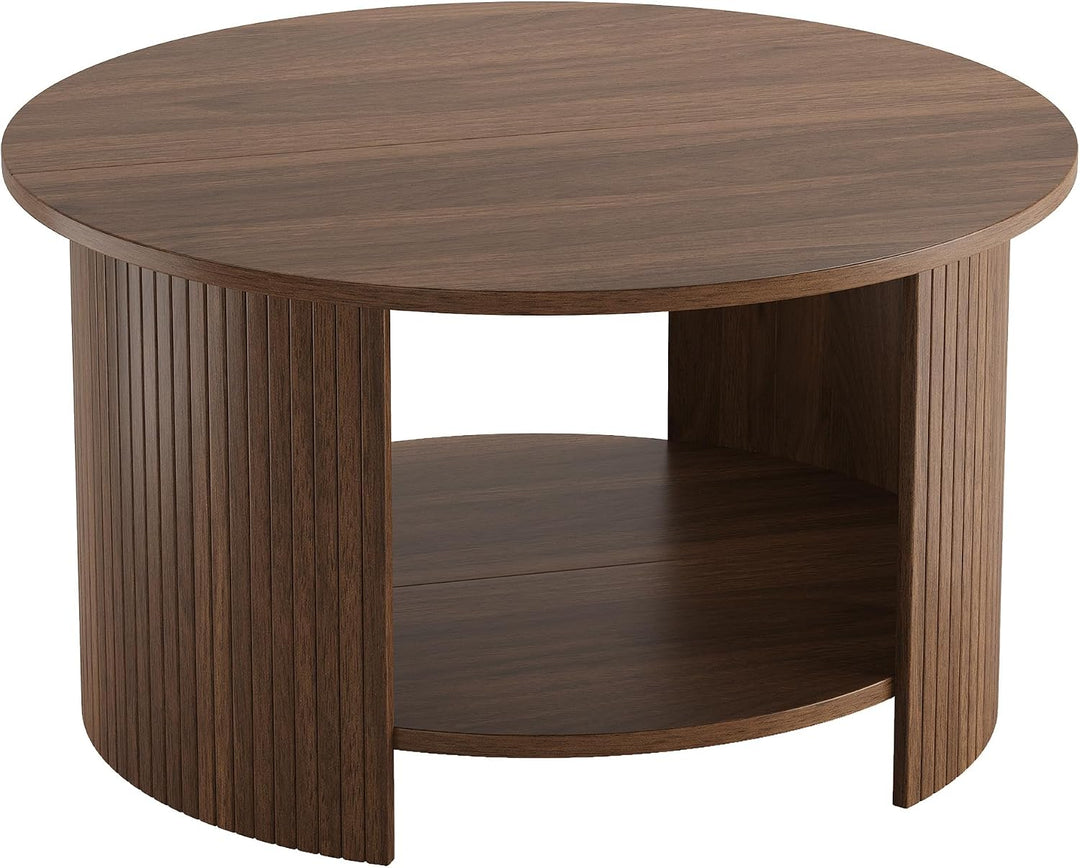oneinmil Runder Couchtisch, 80 cm Wohnzimmertisch mit 2 Ablage-Ebenen, Starker Tischplatte und Stabi
