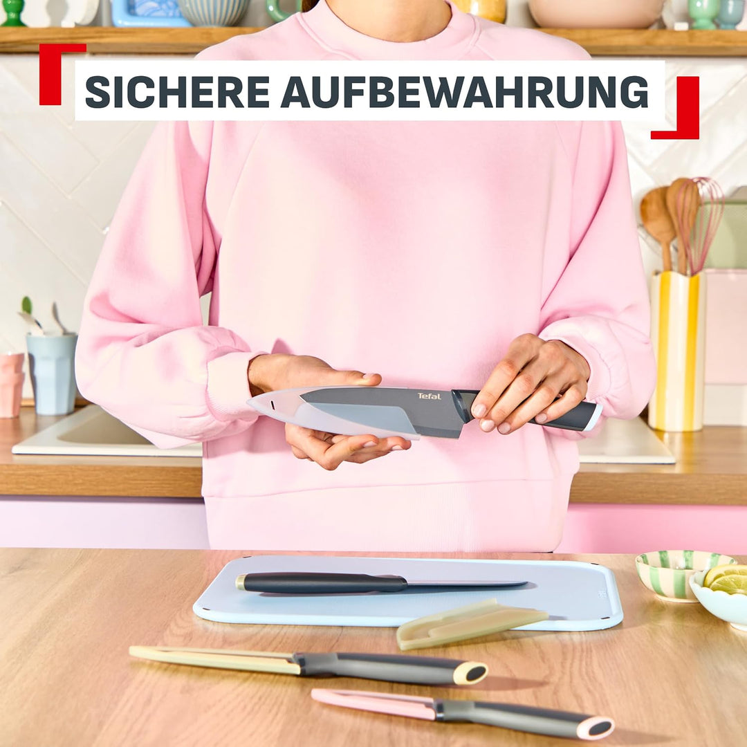 Tefal Slicy 3-tlg. Messer-Set, Soft Touch Griff, Schwarz/Pastellfarben Kochmesser + Universalmesser
