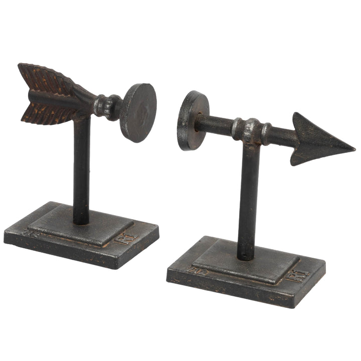 Buchstützen aus Gusseisen in Pfeilform, Bronze, 2 Stück Schwarz, Schwarz