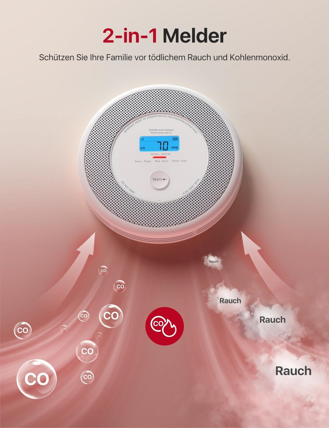 X-Sense XP0A-iR Rauch und CO Melder mit Sprachalarm und Standortansage, WLAN Kombinierter Rauch- und