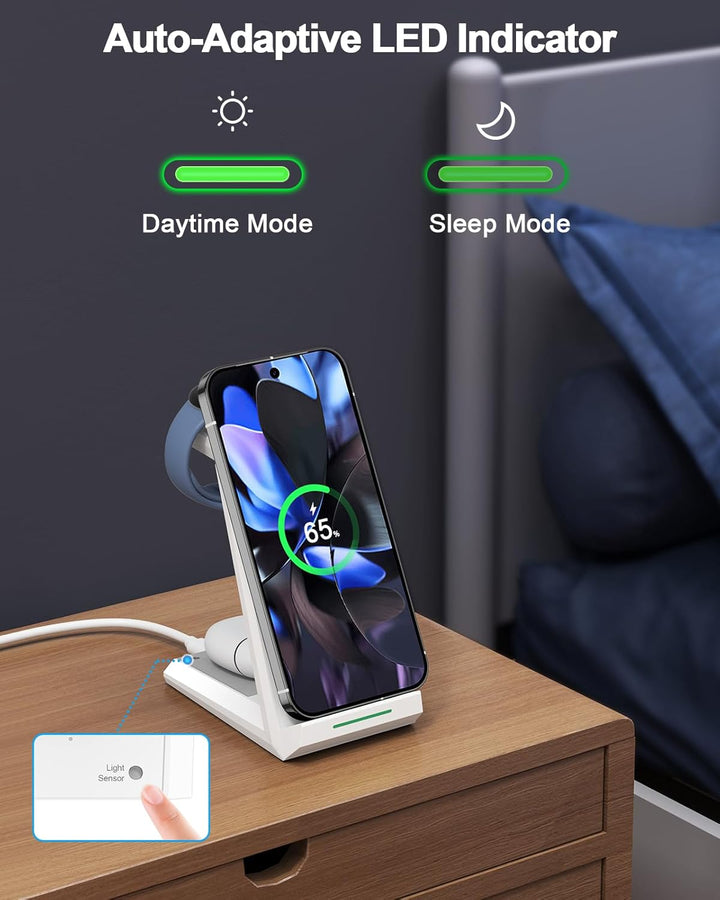 NANAMI induktive Ladestation für Google Pixel Watch 3/2/Fitbit Versa 4/3, 3 in 1 Wireless Charger fü