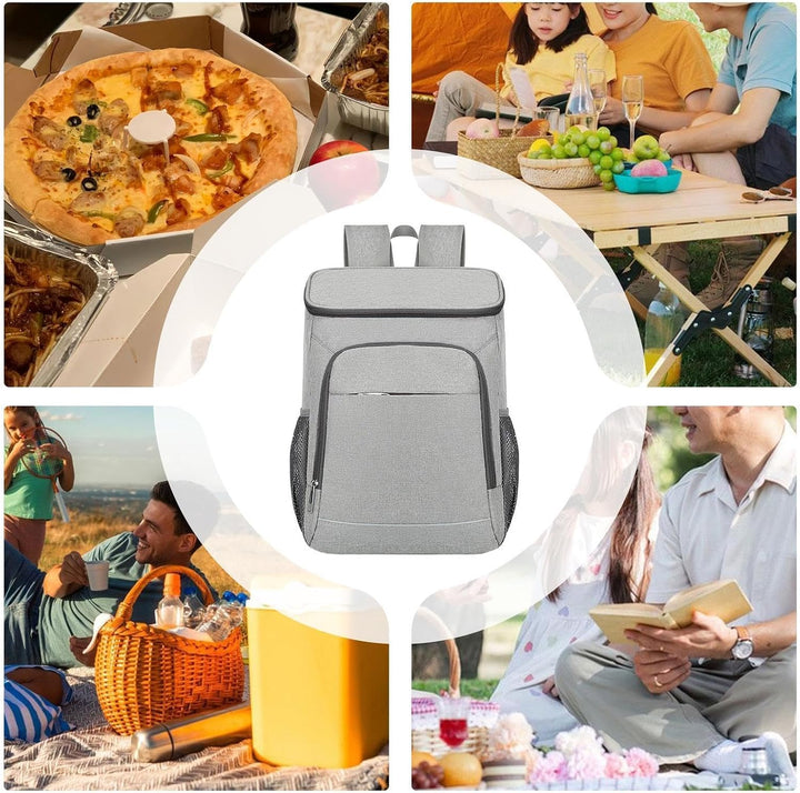 Isolierter Rucksack Kühltasche 50L Lunchtasche Mit Mehreren Fächern Grau, Grau