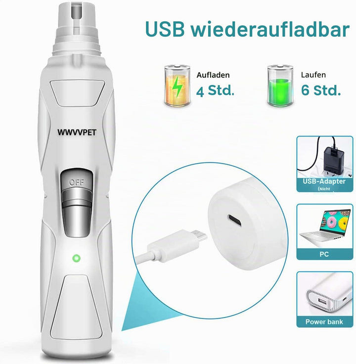 WWVVPET Krallenschleifer für Hunde Katzen mit Licht und 2 Rädern Weiss mit LED -Licht, Weiss mit LED