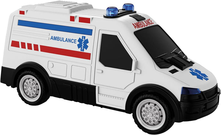 SOS-Rettungsstation mit 3 Fahrzeugen, Polizei, Feuerwehr und Krankenwagen, Station mit Licht &amp; Sound