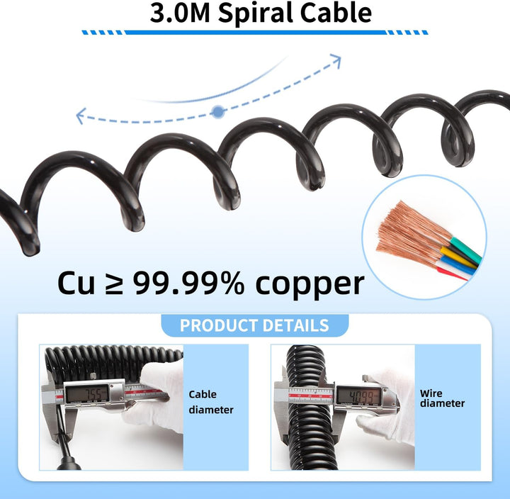 7 polig Anhänger Spiralkabel 3,0m, 7 polig Stecker - 7 polig Steckdose ISO 1724-12V, Anhänger Verlän