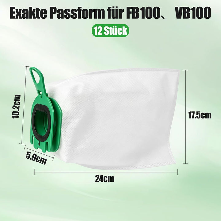 12 Stück Staubsaugerbeutel kompatibel mit Vorwerk Kobold VB100 FP100